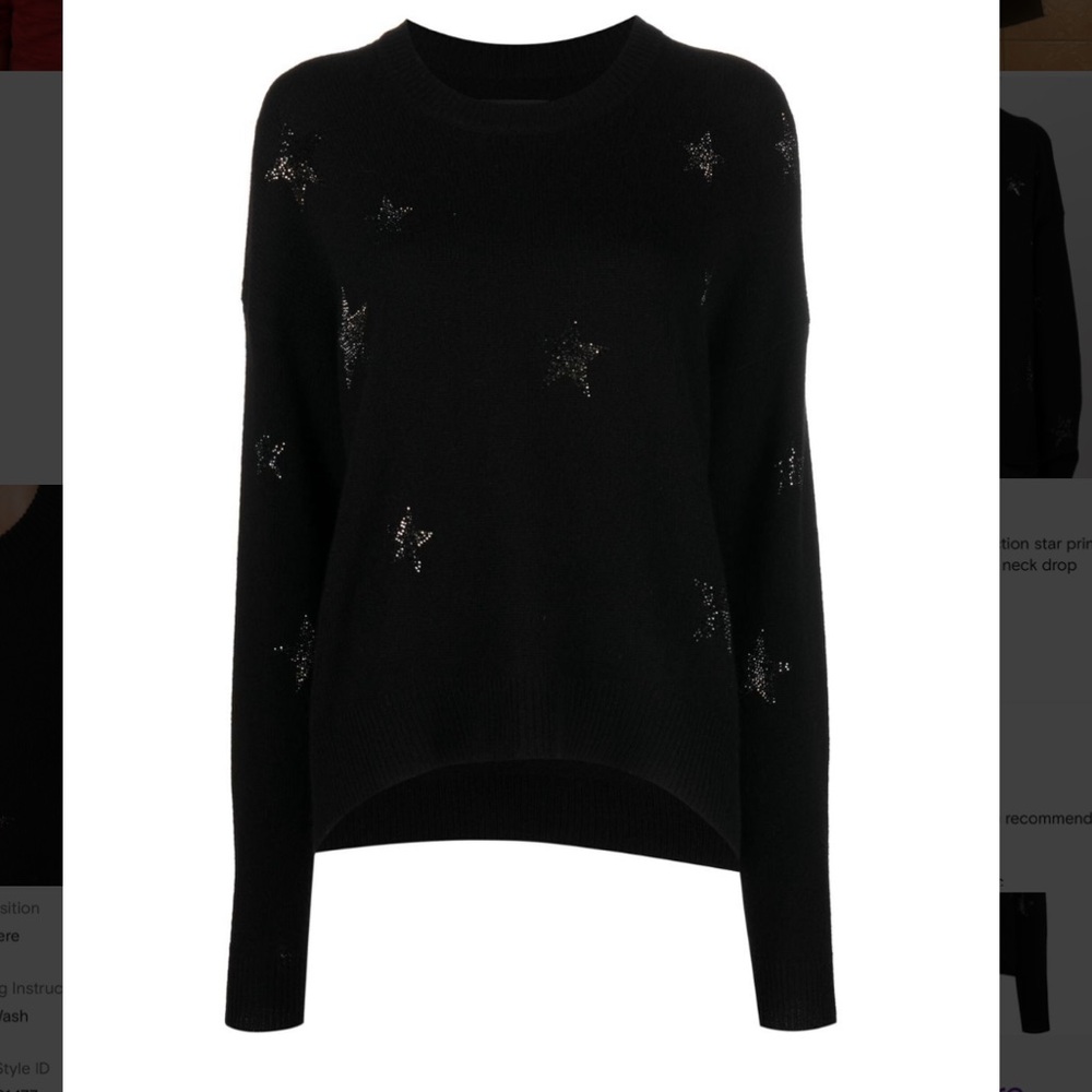 NWT - Zadig & Voltaire Cashmere Star Sweater w Black Rhinestones